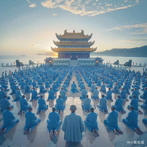 中国佛像的逼真照片，人与自然的精神和谐
