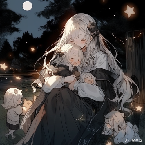 银发小女孩仰望星空下的美丽夜晚