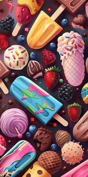 The entire screen is filled with ice cream, popsicles, refreshing and realistic.