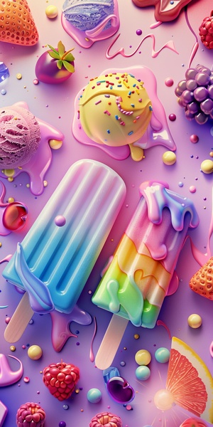 The entire screen is filled with ice cream, popsicles, refreshing and realistic.