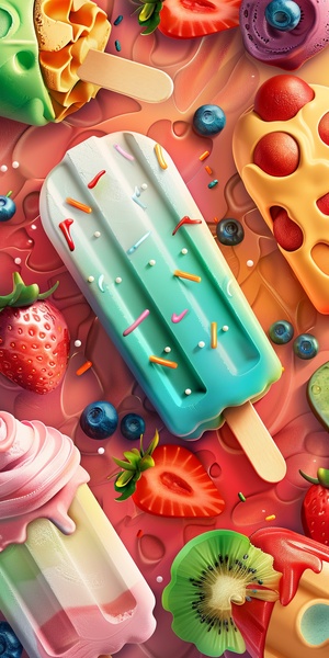 The entire screen is filled with ice cream, popsicles, refreshing and realistic.