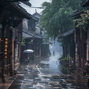 江南烟雨古镇，细雨蒙蒙