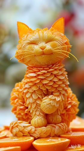 The orange cat is carved from oranges, cute and lovely, smiling happily, surrounded in the style of many small petalshaped mandarins, which make up the body of an adorable little kitten. The whole picture gives people fresh colors and high definition, which makes it hard to imagine how beautiful life really can be! ar 11:20