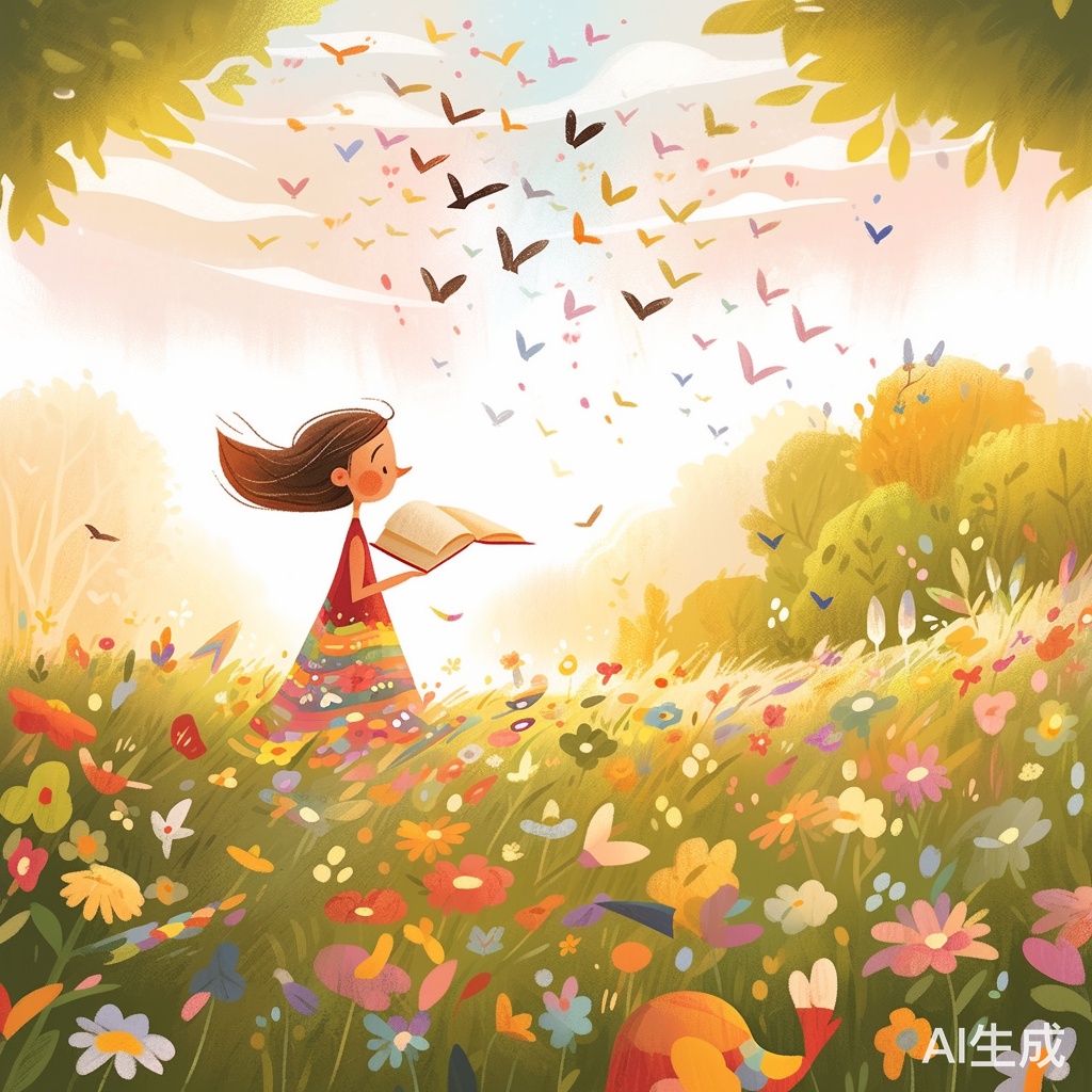 温暖阳光，快乐小鸟，彩虹天际线，迷人花朵，美好一天