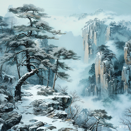 雪后黄山山水画