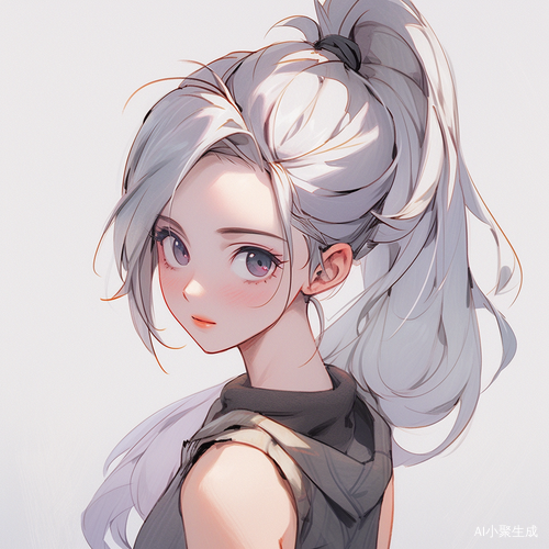 可爱瘦瘦的女孩，粉灰渐变头发与双马尾