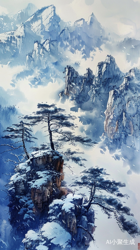 雪后黄山壮观山水画