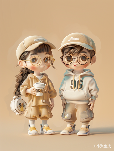 Cute little girl and boy in 3D illustration style