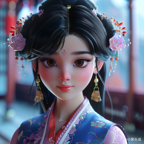 梦幻浪漫的古典汉服中国女孩-卡通3D场景