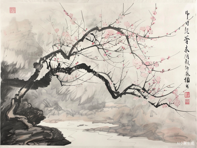 淡雅水墨画右侧轻柔色彩
