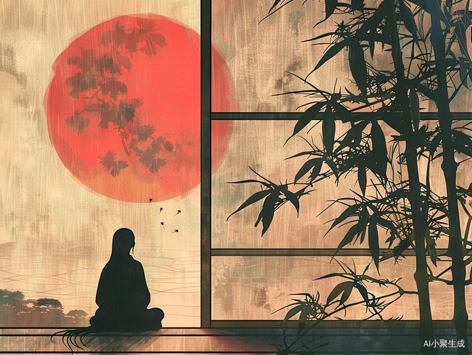 窗前少女对月思索
