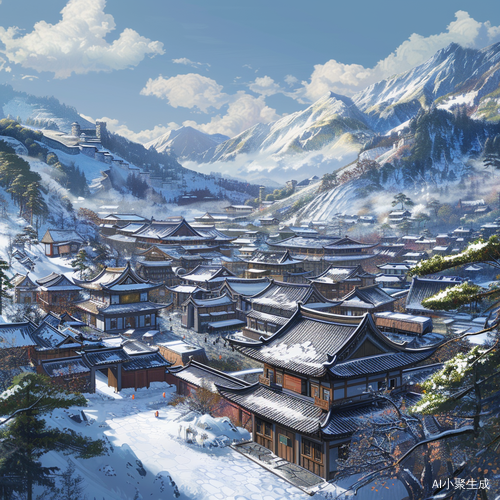 古镇雪山 飘雪简约 高清画质