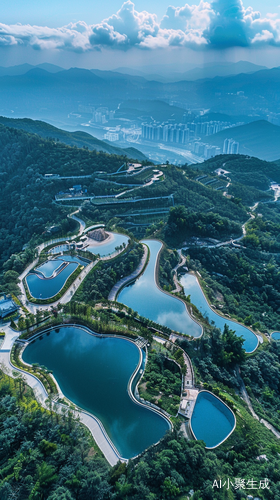 Aerial View of Luxury Heart-Shaped Reservoirs on Mountain Top