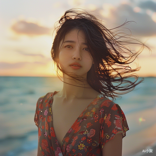 Japanese Woman's Natural Radiance on Beach