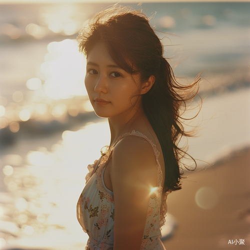 Japanese Woman's Natural Radiance on Beach