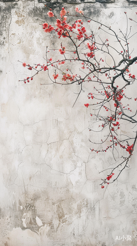 White Wall with Plum Blossom Branch in Water Town