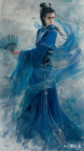 青衫玉带 玉骨折扇 星目光泽