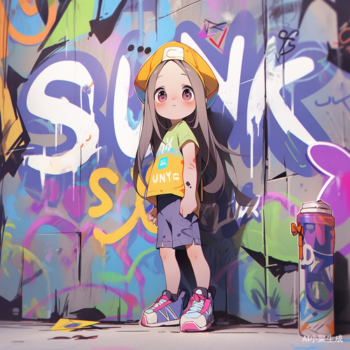 Charming Girl Graffiti Illustration in Children's Book Style