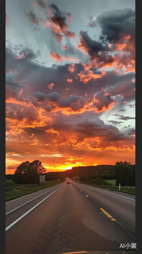 夏天傍晚的公路夕阳