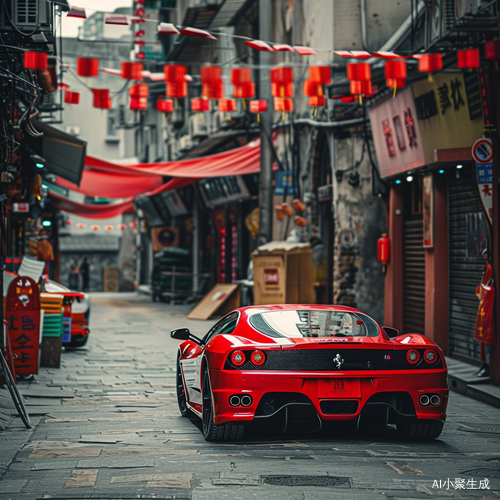 红色法拉利停在小巷，国旗飘扬年味浓