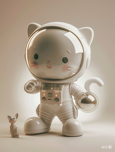 3D Clay Gray Cat with Astronaut Glass Hat