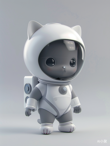 3D Clay Gray Cat with Astronaut Glass Hat