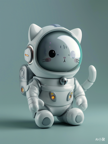 3D Clay Gray Cat with Astronaut Glass Hat