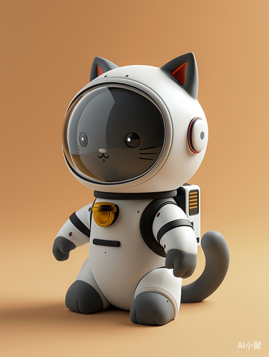 3D Clay Gray Cat with Astronaut Glass Hat