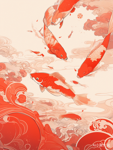 唐宋风鲤鱼龙门绘画留白层次细腻