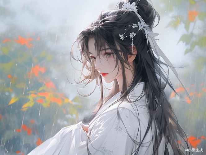 白衣落花，古代宫殿中的开心女子