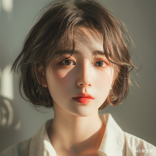 柔和自然光下的褐色短发日系风格中国女孩