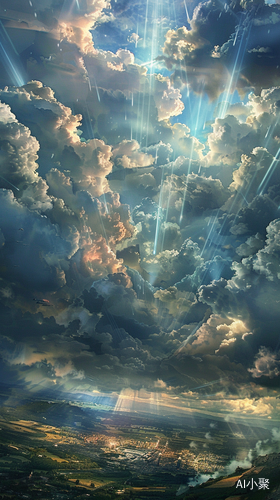 Dramatic Sky Scene with Clouds and Sunbeams