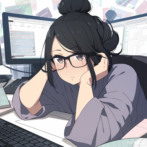 胖女孩马尾扎半框眼镜工作敲电脑