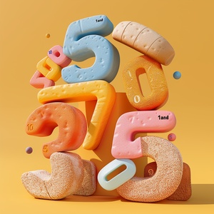 Cartoon 3D numbers "1and 10",, surfacecomposed of bread, telephoto lens focused on 3D numbers "5 and 1", background simple and clean, upward perspective, soft colored clay material, minimalist style poster, octane rendering, warm color tone ar 3:4 niji 6