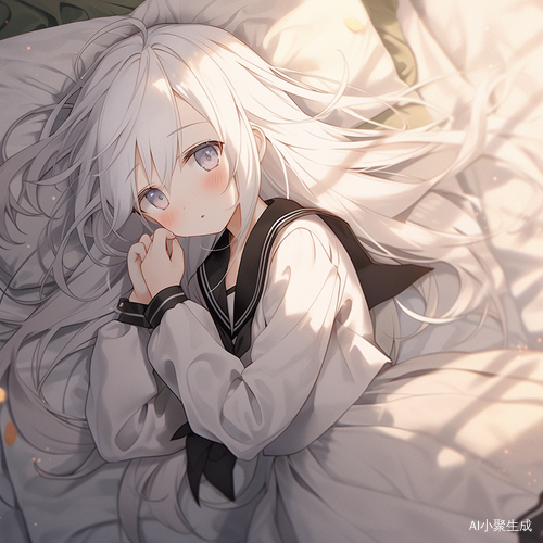 可爱少女披肩长发白发水手服黑丝袜大长腿
