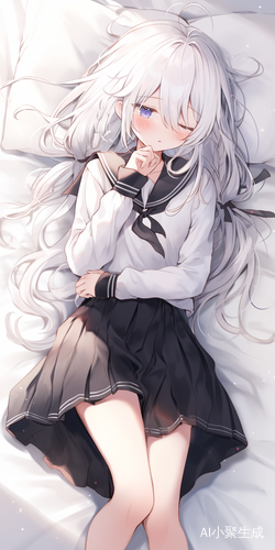 可爱少女披肩长发白发水手服黑丝袜大长腿