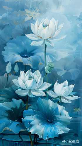 清新蓝色水面花卉微跃生动