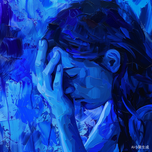 抽象画中哭泣的蓝色女孩