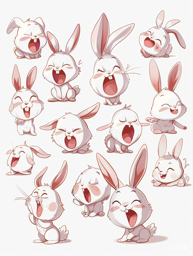 16 Cute Bunny Emojis in Simple Drawing Style