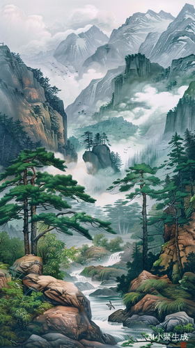 清澈溪水与青翠松树