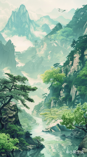 清澈溪水与青翠松树