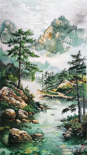 清澈溪水与青翠松树