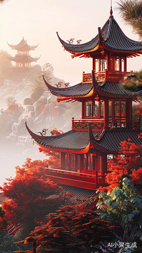 中国传统建筑与东方风景在3D浮雕中的多维剪纸艺术