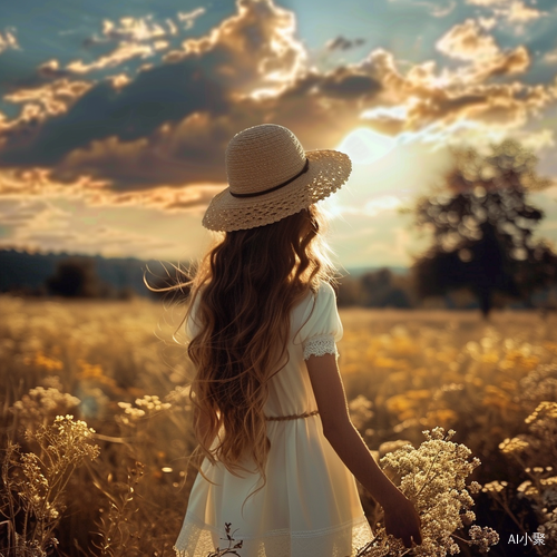 Girl in Floral Dress Standing in Field on Sunny Day