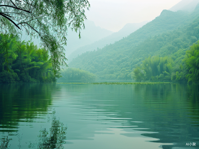 晨光中的翠竹山水