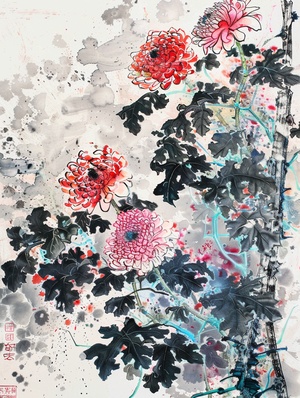 盛开的菊花，中国水墨画，大师杰作