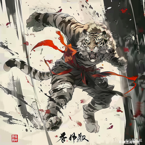 武侠风格的老虎绘画