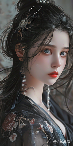 写实风情画：黑发黑眸的半鹿人少女