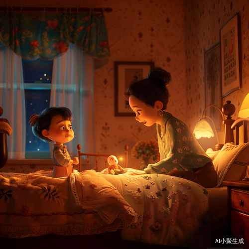 温馨的卧室一家人