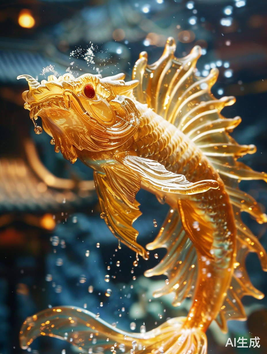 金色龙鱼突显神秘庄严，象征繁荣好运